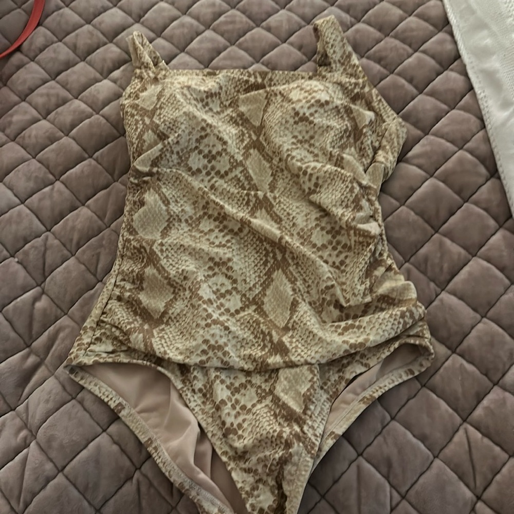 A snake print, one-piece bathing suit, small 4-6